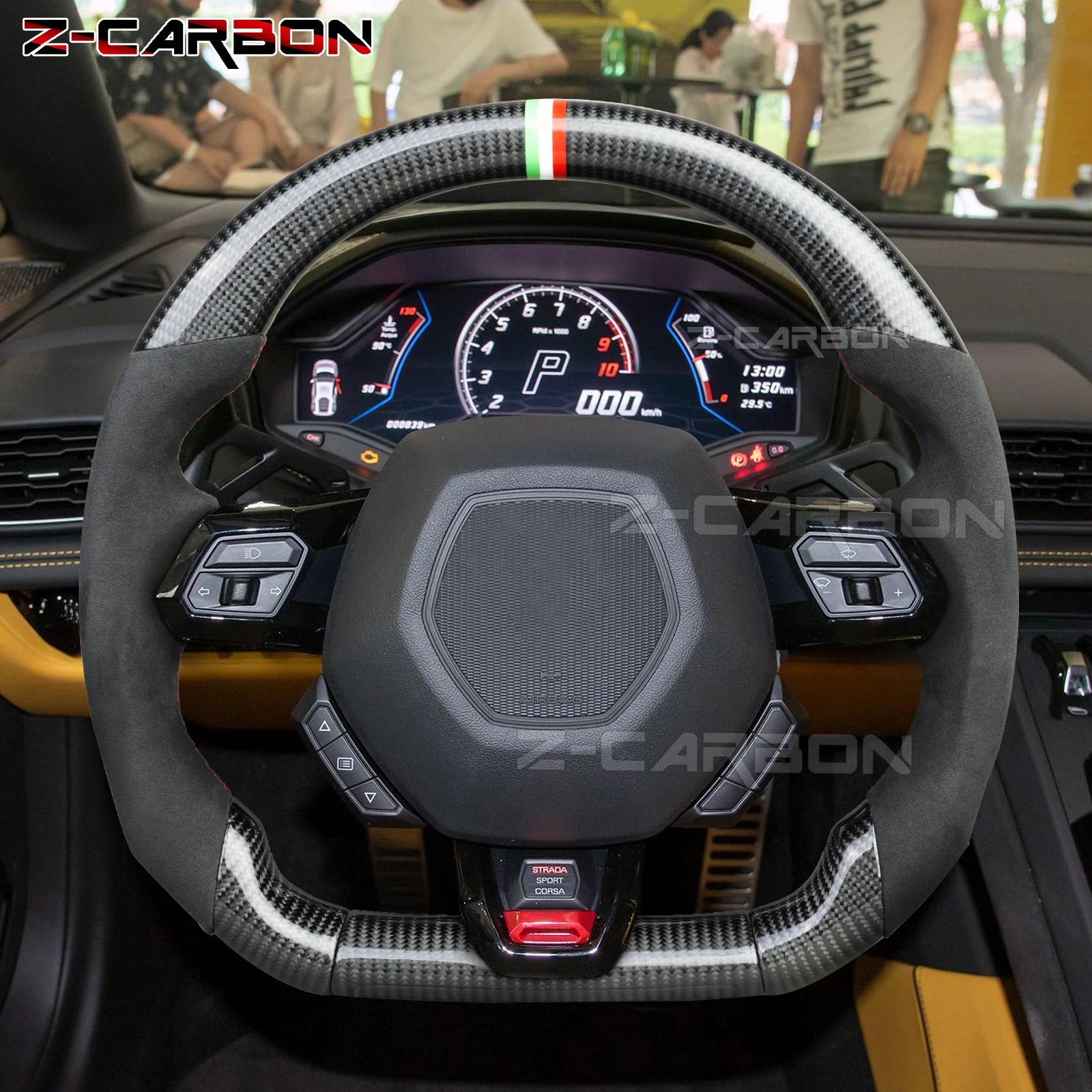 Forged Carbon Steering Wheel for Lamborghini Huracan 2018-2024 Italian Tri-Color Stitching Racing Steering Wheel