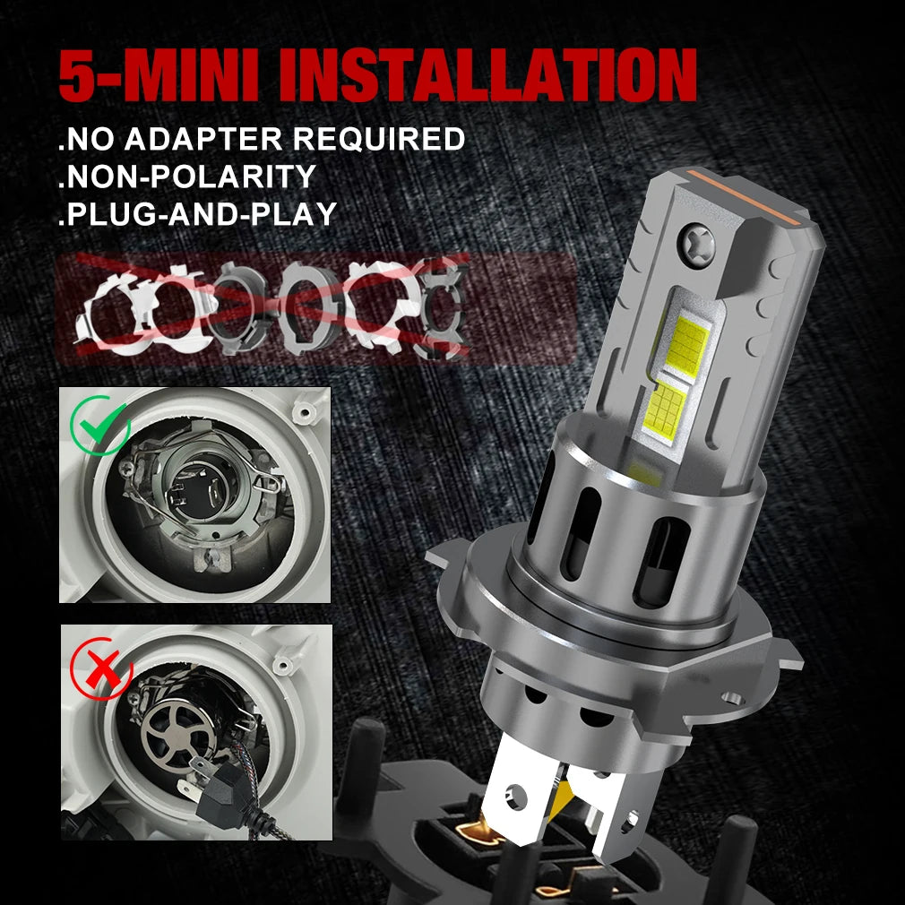 30000LM H4 LED Headlights 48Pcs 3570 CSP Chips Turbo Fan Canbus 9003 H4 Led Bulb Lamps for Car Motorcycle 6500K 12V 24V