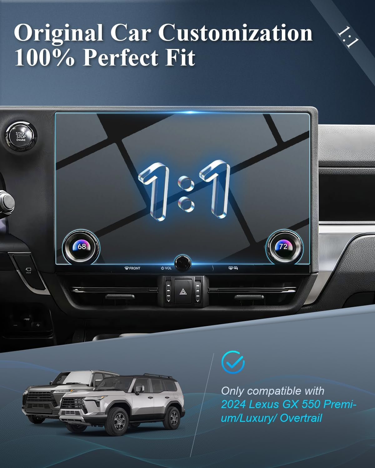 for 2024 2025 Lexus GX 550 Accessories Screen Protector 2024 2025 Lexus GX 550 Premium/Luxury/ Overtrail 14" Display [Anti Glare Tempered Glass Anti-Scratch Ultra-Clear]Lexus GX 550 Accessories 2025 2024